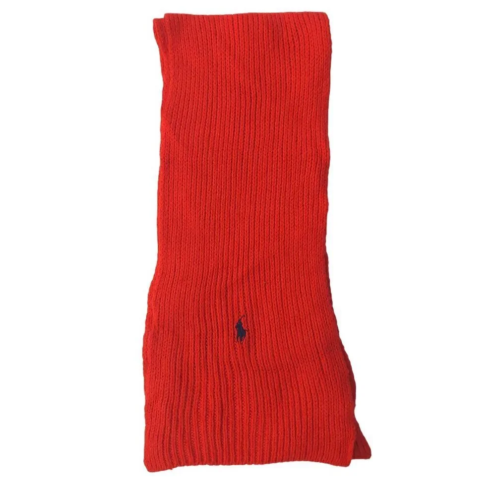 POLO Ralph Lauren 80s Vintage Red Knit Scarf Black Embroidered Polo Logo Scarves - Picture 3 of 8